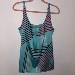 New York & Company Aqua Striped Scoop Neck Cami
